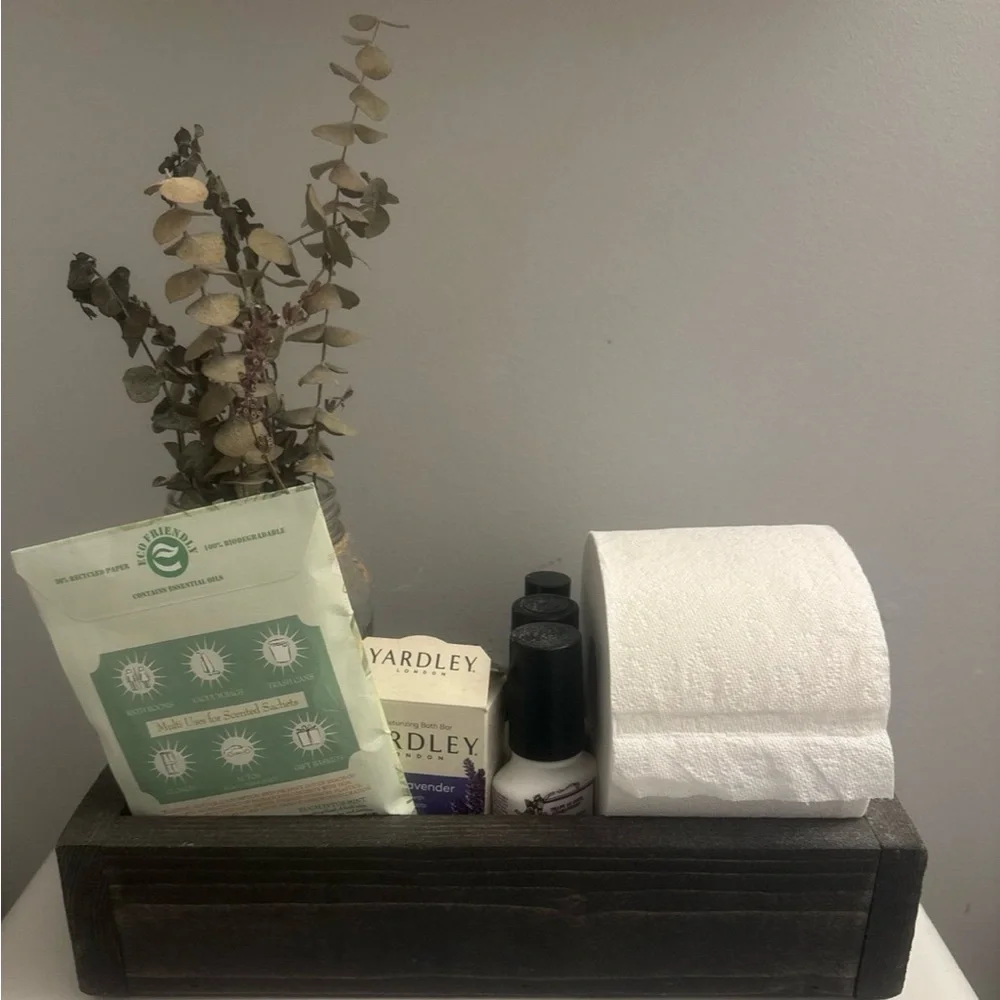 Rustic Wooden Toilet Tank Organizer Box